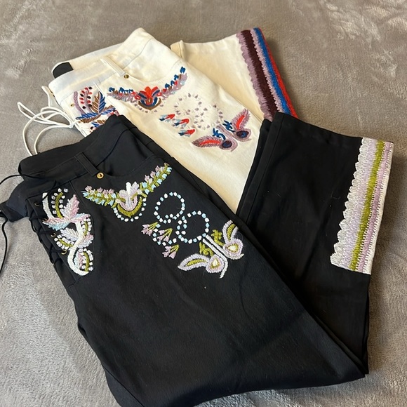 Cynthia Rowley Set (2) Embroider Poplin Twill Lace Up Pant Jeans‎ Bundle SZ 10 - Picture 13 of 16